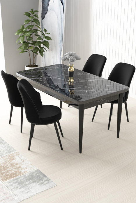 Hanah Home Juego de mesa y sillas de comedor de 5 piezas en Mármol negro y negro Hanah Home Juego de mesa y sillas de comedor de 5 piezas en Mármol negro y negro